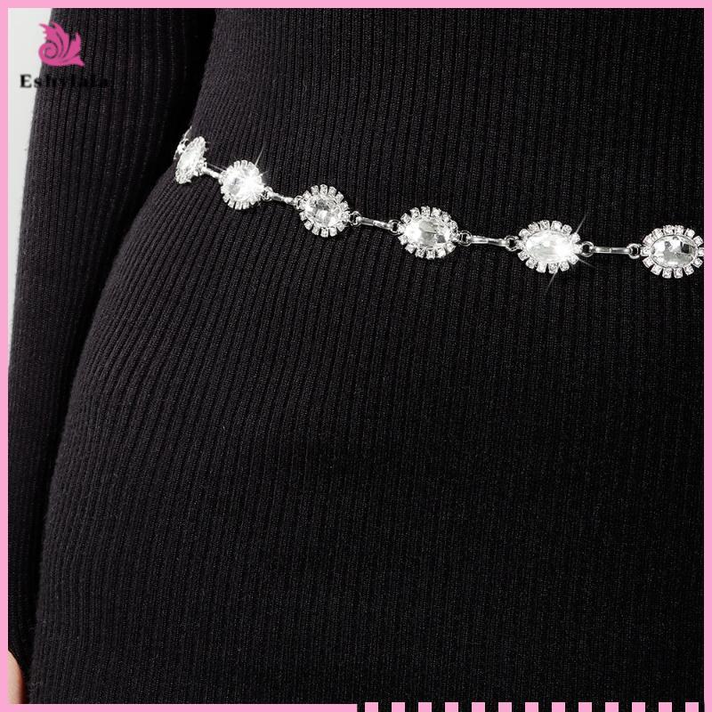 Thắt lưng kim cương bạc Eshylala - Đá pha lê lấp lánh, thiết kế thanh lịch, phù hợp điều chỉnh size