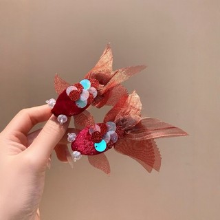 1 cặp kẹp tóc nơ lưới đỏ