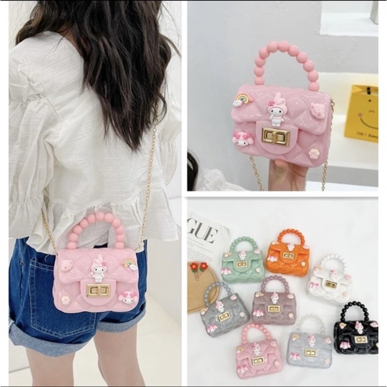 Túi đeo chéo quai ngọc mini cho bé gái có Sticker xinh xắn dễ thương chất bền đẹp, tặng kèm dây đeo xinh xắn