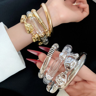 1 Bộ Vòng Tay Hình Học Không Đều Màu Vàng Bạc, Chất Liệu Acrylic Và Kim Loại