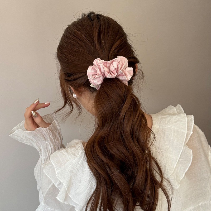Hululu Scrunchy Ngọt Hồng Kẻ Sọc, Dây Buộc Tóc Cho Tóc Duoi Ngua