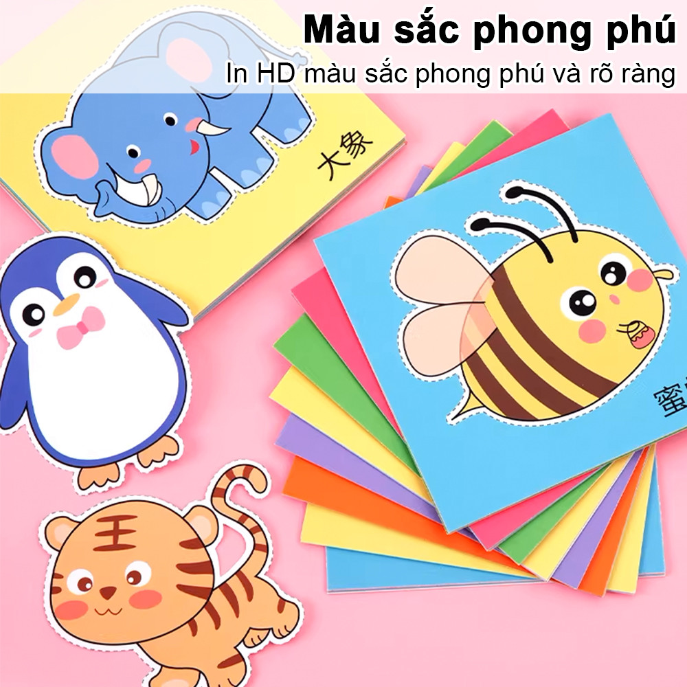 180/200 hình cắt giấy động vật nhiều màu sắc kèm kéo thép không gỉ có lưỡi an toàn để tự làm đồ thủ công