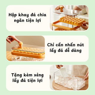 Hộp Khay Làm Đá Viên 2 Lớp Nhấn Lấy Đá Tự Động MAISON Khay Làm Đá Tủ Lạnh 56 Ô Có Nắp Ngăn Mùi Tiện Lợi