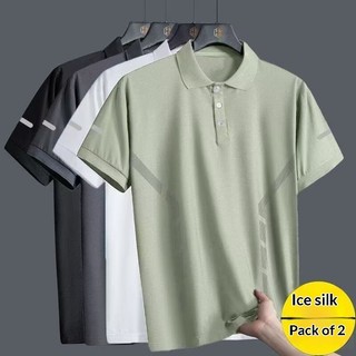 Dịch Chu ЖЕ Nam - Áo Polo Băng Lụa Short Cổ Điển Phong Cách Hàn Quốc