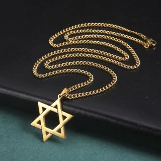 Vòng cổ thép không gỉ hình ngôi sao David sáu cánh, thiết kế cổ điển quyến rũ
