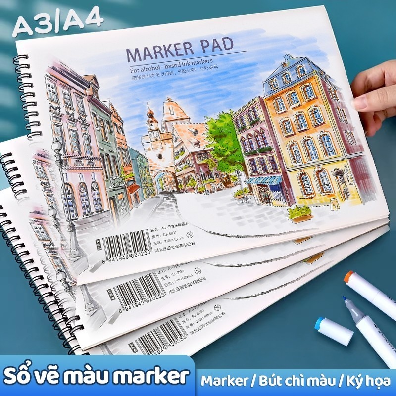 Cuốn sổ cọ vẽ A4/A5, giấy dày không thấm mực, vỏ cứng hai mặt, sổ vẽ mỹ thuật chất lượng cao