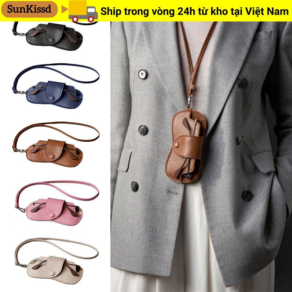 Túi đựng kính râm SUNKISSD bằng da PU bền, thiết kế màu trơn với dây buộc tiện lợi