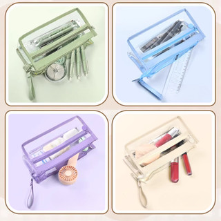 Túi Đựng Bút Trong Suốt 2 Ngăn Lưới Cao Cấp, Hộp Đựng Bút Nhựa PVC Chống Nước, Thiết Kế Tiện Lợi