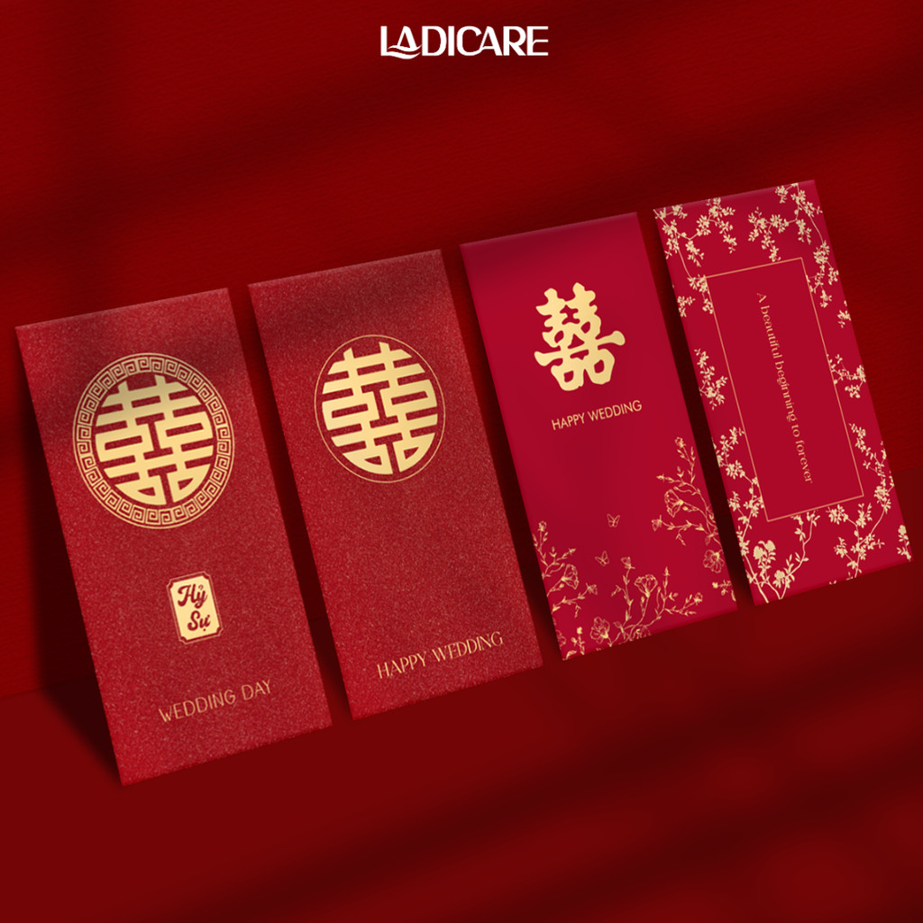 Bao lì xì đỏ mừng cưới, lì xì song hỷ, lì xì bê tráp, giấy ép kim nhũ cao cấp, mẫu mới nhất tết 2026