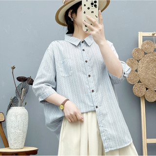[Hàng có sẵn] Áo sơ mi nữ cotton cao cấp, cổ đứng, form rộng, thoáng mát cho mùa hè