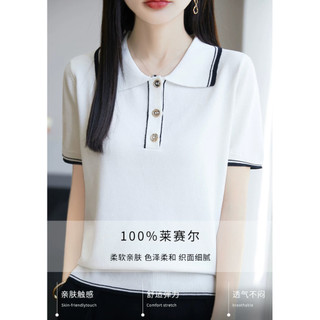Áo sơ mi nữ dệt kim tay ngắn cổ polo, màu sắc Hàn Quốc, thoáng mát cho mùa hè