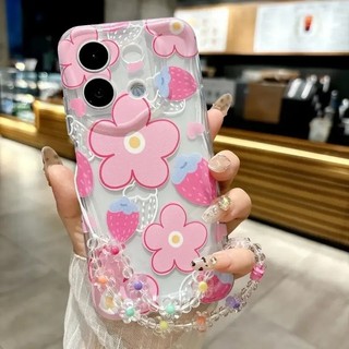Ốp Lưng Cho OPPO Reno 15 14 13 12 11 Pro 15F 14F 13F 12F 11F 5G 8T Vỏ Bướm Hoa Có Dây Đeo Cổ Tay Dây Xích Dễ Thương Mềm Bảo Vệ Camera TPU Trong Suốt