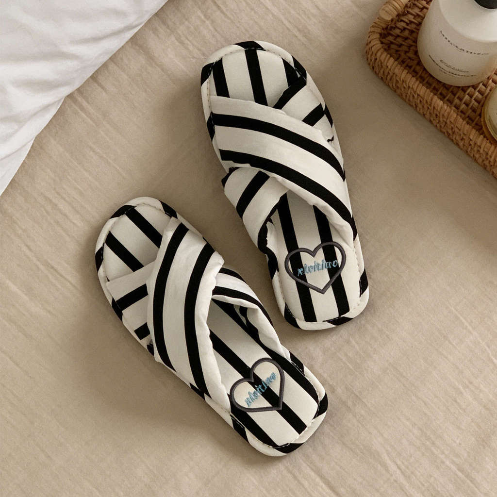 XIXITIAO Dép Cotton Cross Stripes Nữ Nhẹ Bốn Mùa Đa Năng Phòng Ngủ Gia Đình