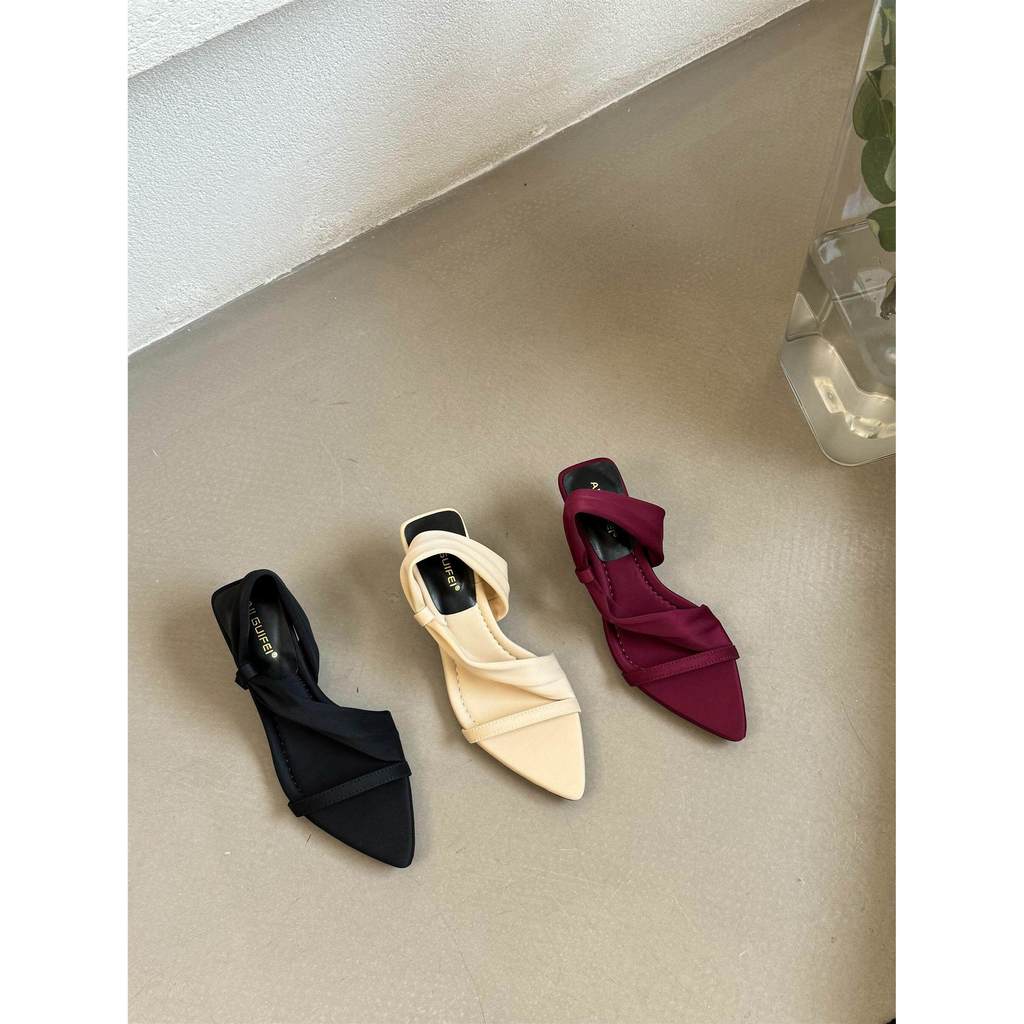 Giày Sandal Mũi Nhọn TT Nữ Mùa Hè Ren Đeo Chéo Giày Thời Trang Cao Gót Sang Trọng Thời Trang Phù Hợp Với Váy Giày