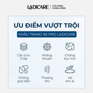 [Combo 200 Cái] Khẩu trang 9A PRO MASK LADICARE 5 lớp bảo vệ toàn diện, ôm sát mặt chống nắng, uv & bụi hiệu quả