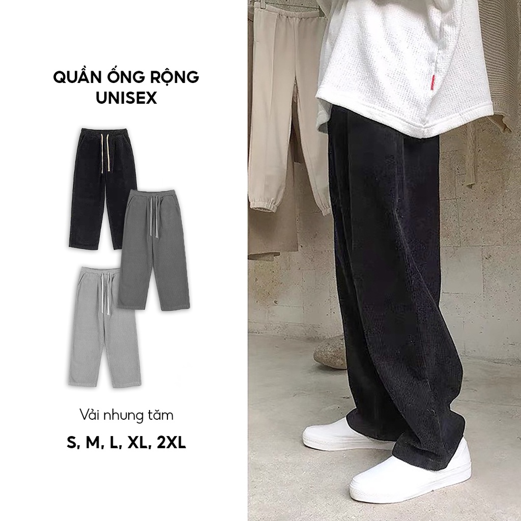 Mô tả Quần ống rộng unisex chất vải nhung tăm mềm mịn co giãn thoải mái thương hiệu ELNIDO - 4