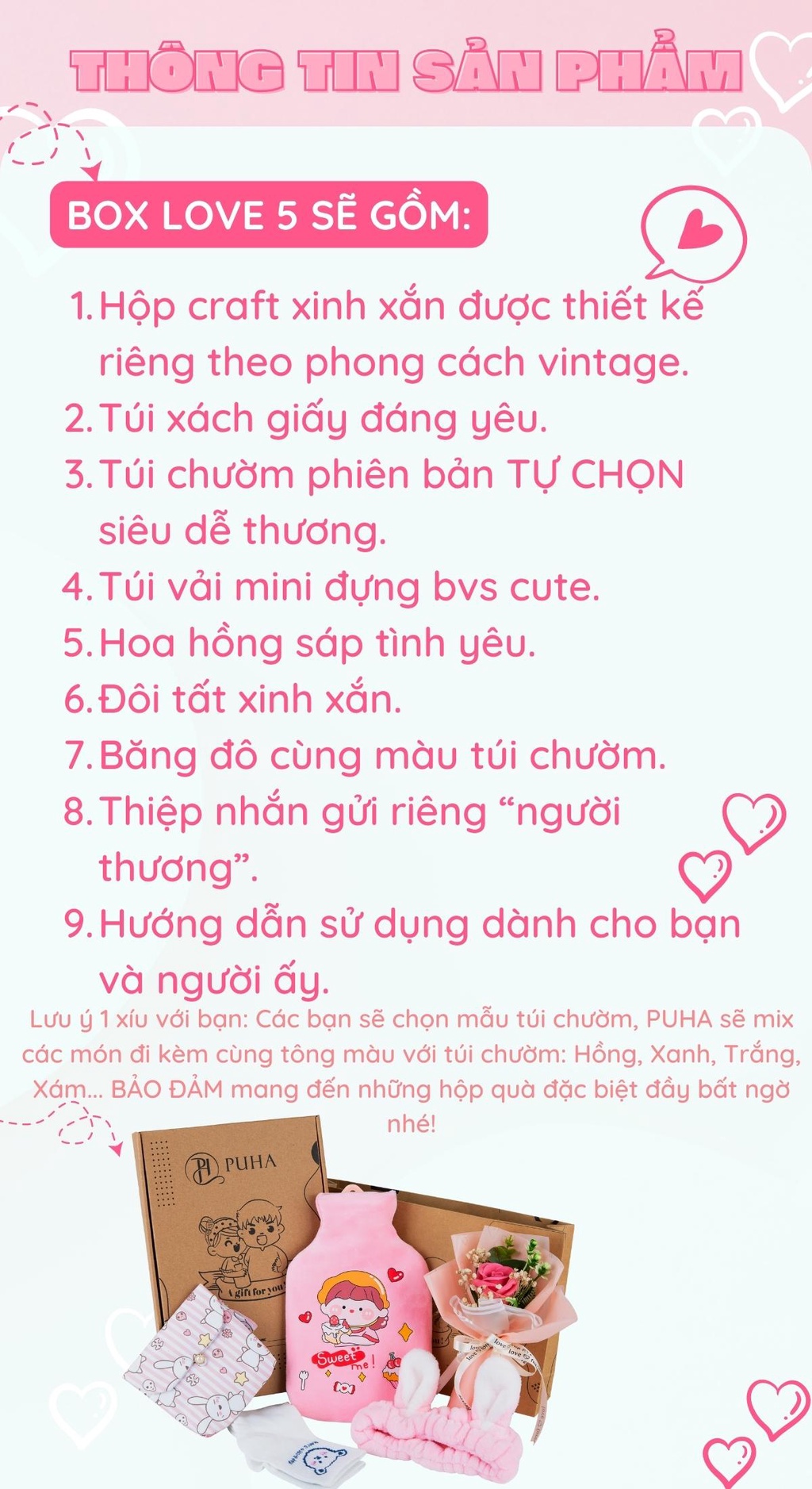 Mô tả Quà tặng 8/3 có túi chườm bụng kinh nóng lạnh đa năng chăm sóc bạn gái Puha 1000ml - 2