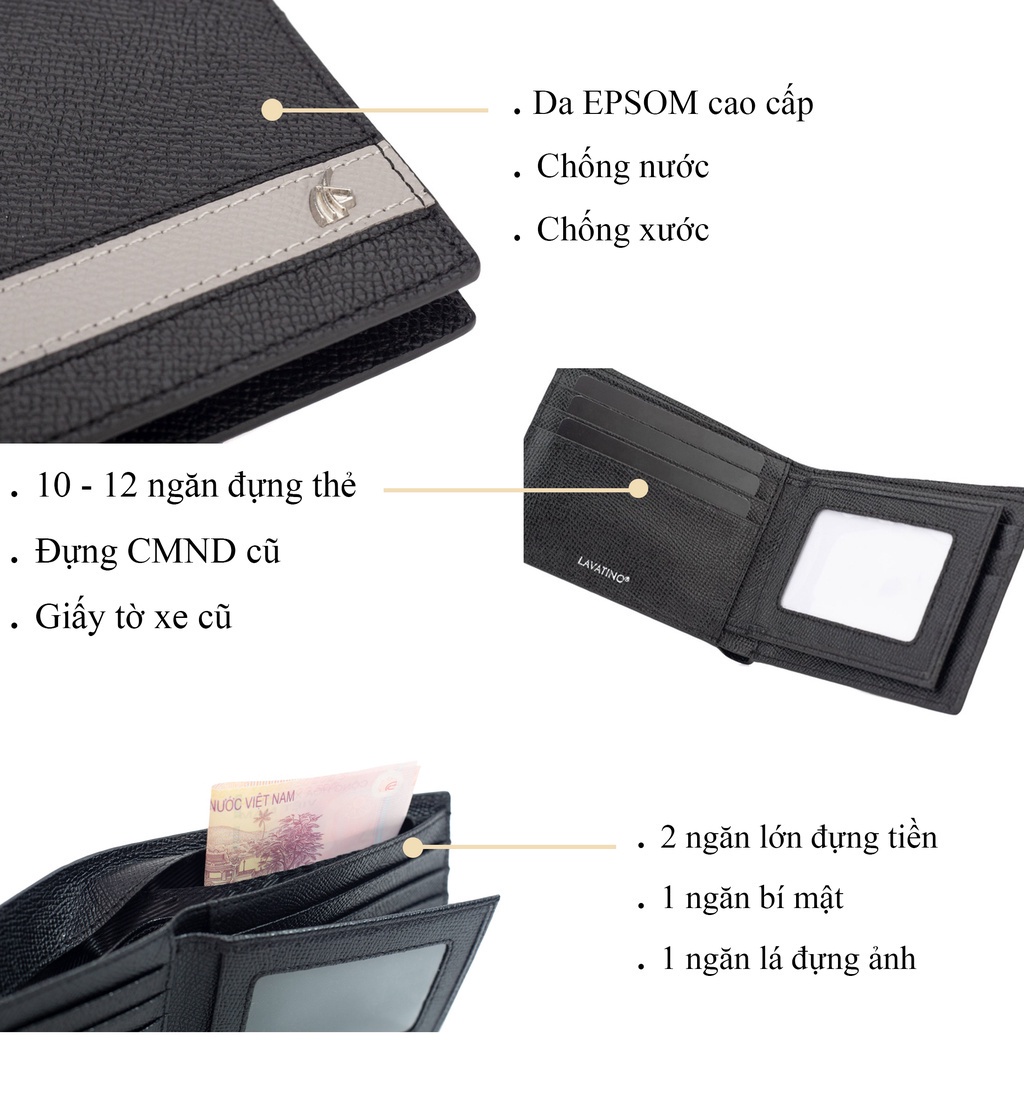 Mô tả Ví nam Cao Cấp Da Bò EPSOM chính hãng LAVATINO - HERO 31 - 1