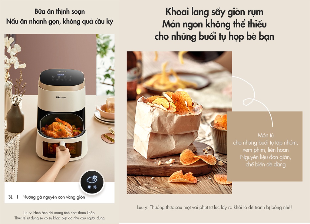 Vệ sinh dễ dàng nồi chiên không dầu Bear QZG-F15E3