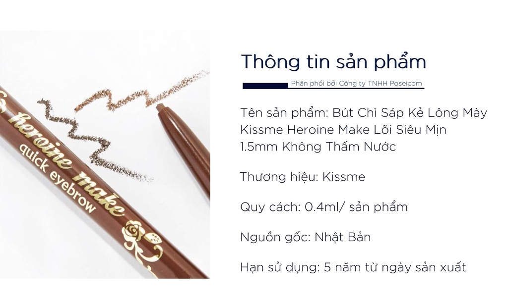 Mô tả Bút chì sáp kẻ lông mày Kissme lõi siêu mịn lâu trôi không thấm nước Kissme Heroine Make Quick Eyenrown 0.07g - 1