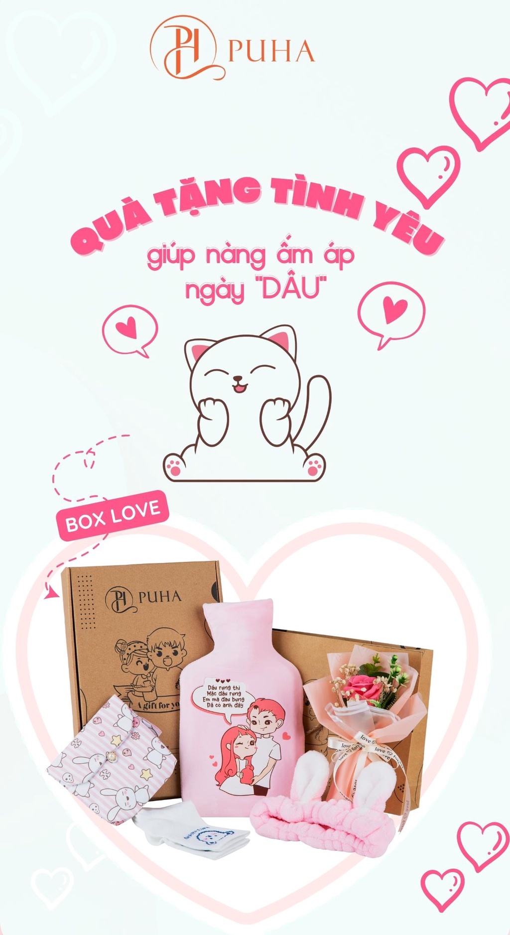 Mô tả Quà tặng 8/3 có túi chườm bụng kinh nóng lạnh đa năng chăm sóc bạn gái Puha 1000ml - 1