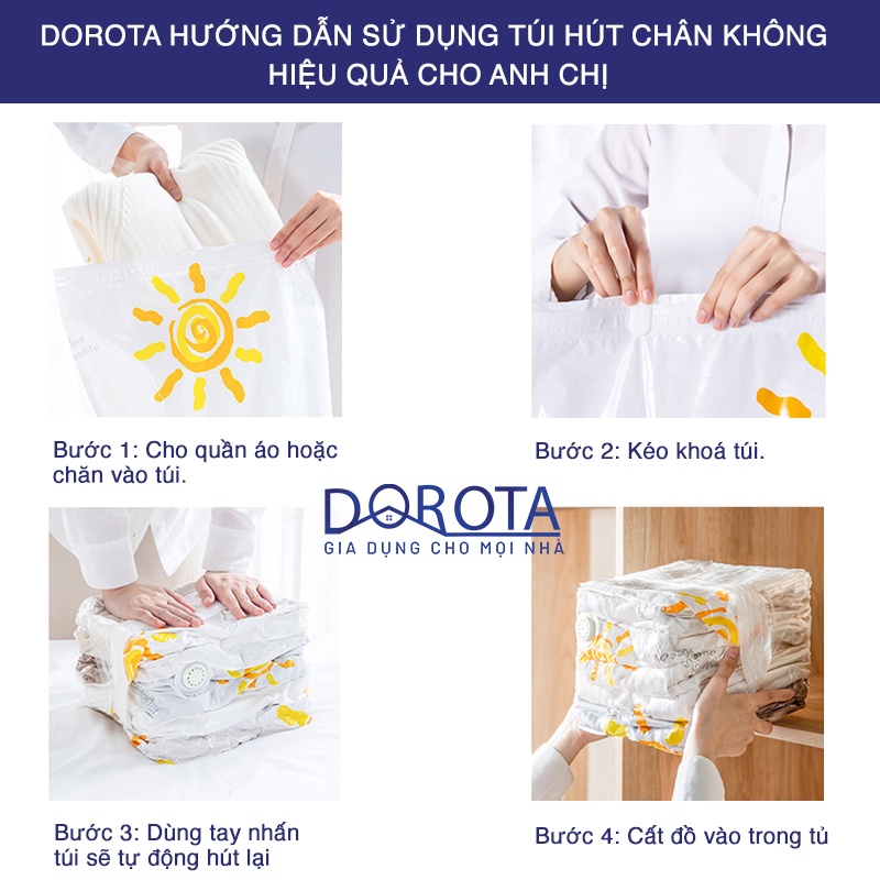 Mô tả Túi đựng quần áo hút chân không DOROTA không cần dùng bơm tái sử dụng chống nước chống mốc 50x70x30cm FL573 - 3