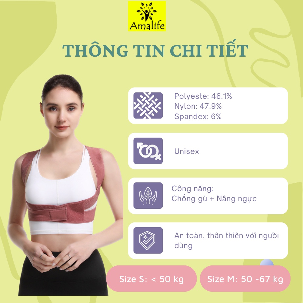 Mô tả Đai Chống Gù Lưng Nâng Ngực, Cố Định Bảo Vệ Vòng 1 Cao Cấp Ama05 - Chính Hãng Amalife - 1