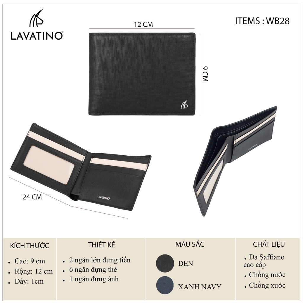 Mô tả Ví Nam Cao Cấp Da Saffiano Chống Xước, Chống Thấm Nước Chính Hãng Lavatino - WB28 - 2
