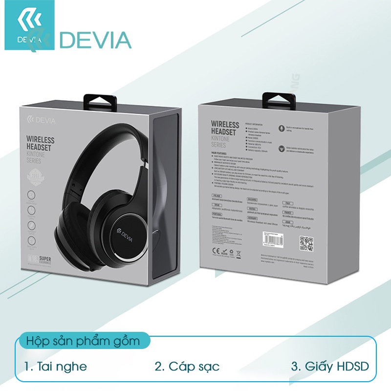 Headphone tai nghe chụp tai bluetooth không dây DEVIA Kintons có mic ...