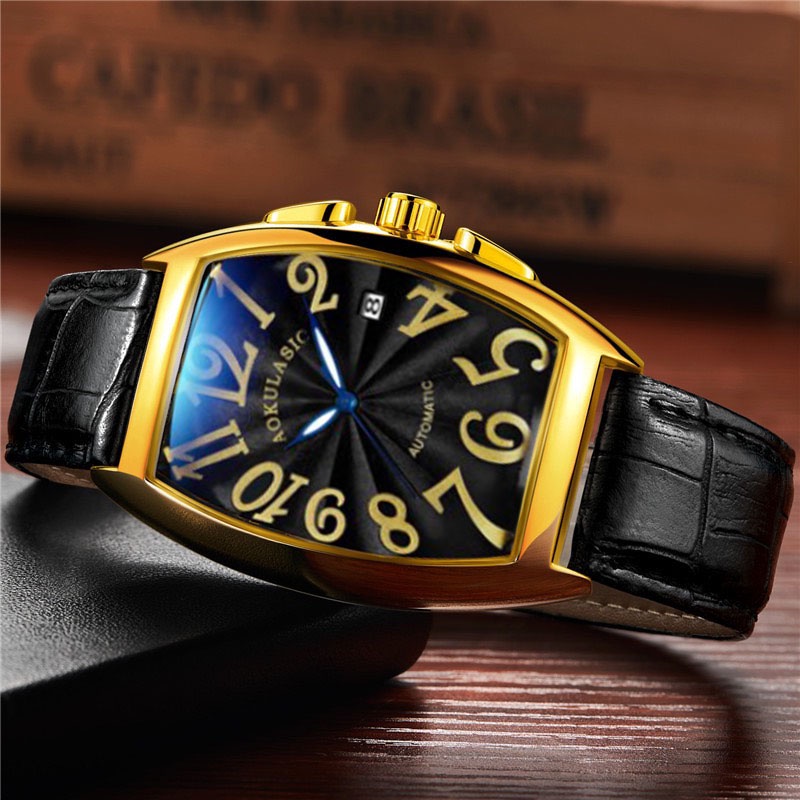 Mô tả Đồng hồ nam cơ tự động AOKULASIC Automatic dây da cao cấp thiết kế mặt chữ nhật vòm độc đáo AOK89 - 3