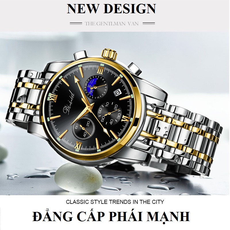 Mô tả Đồng hồ nam chống nước DIZIZID chính hãng dây thép đúc đặc - Chạy full 6 kim và lịch ngày - Tặng pin dự phòng DZ-057 - 2