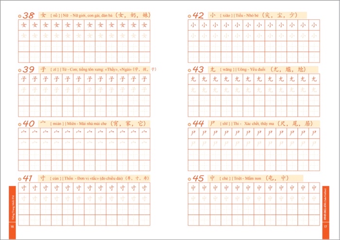 Mô tả Sách -Combo:Vở luyện viết các nét cơ bản+214 bộ thủ trong tiếng trung - 9