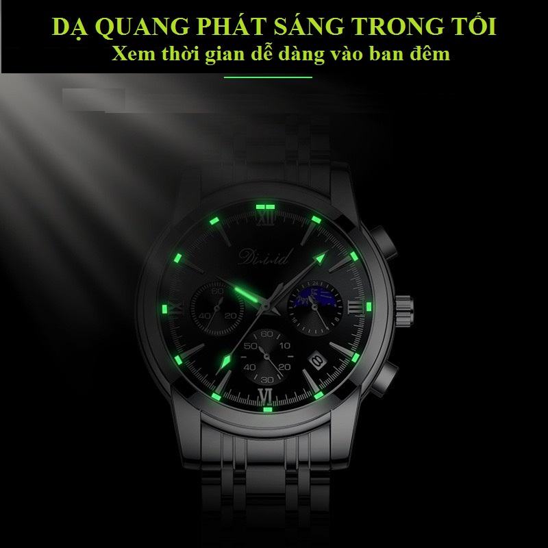 Mô tả Đồng hồ nam chống nước DIZIZID chính hãng dây thép đúc đặc - Chạy full 6 kim và lịch ngày - Tặng pin dự phòng DZ-057 - 6