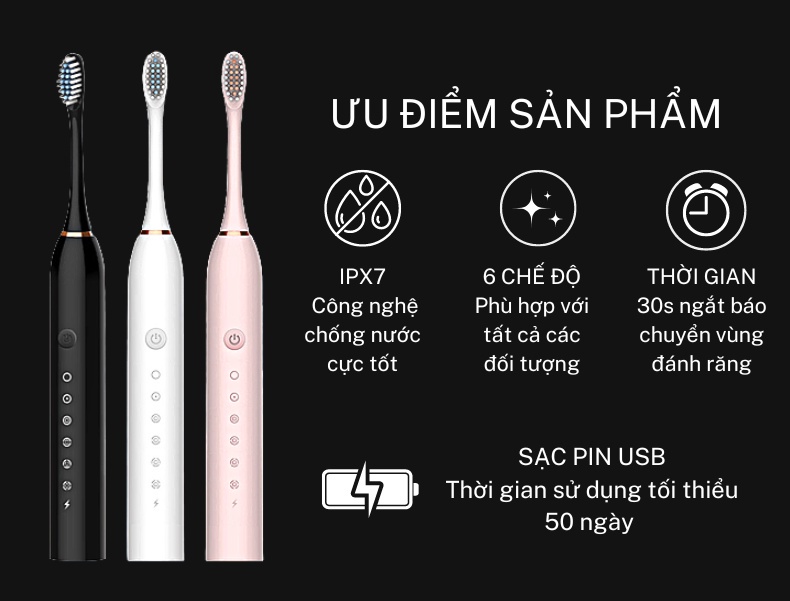 Mô tả Bàn chải điện đa năng JIASHI DELADEP, máy đánh răng Sonic X-3 sóng âm tặng kèm 4 đầu thay thế BCD01 - 4