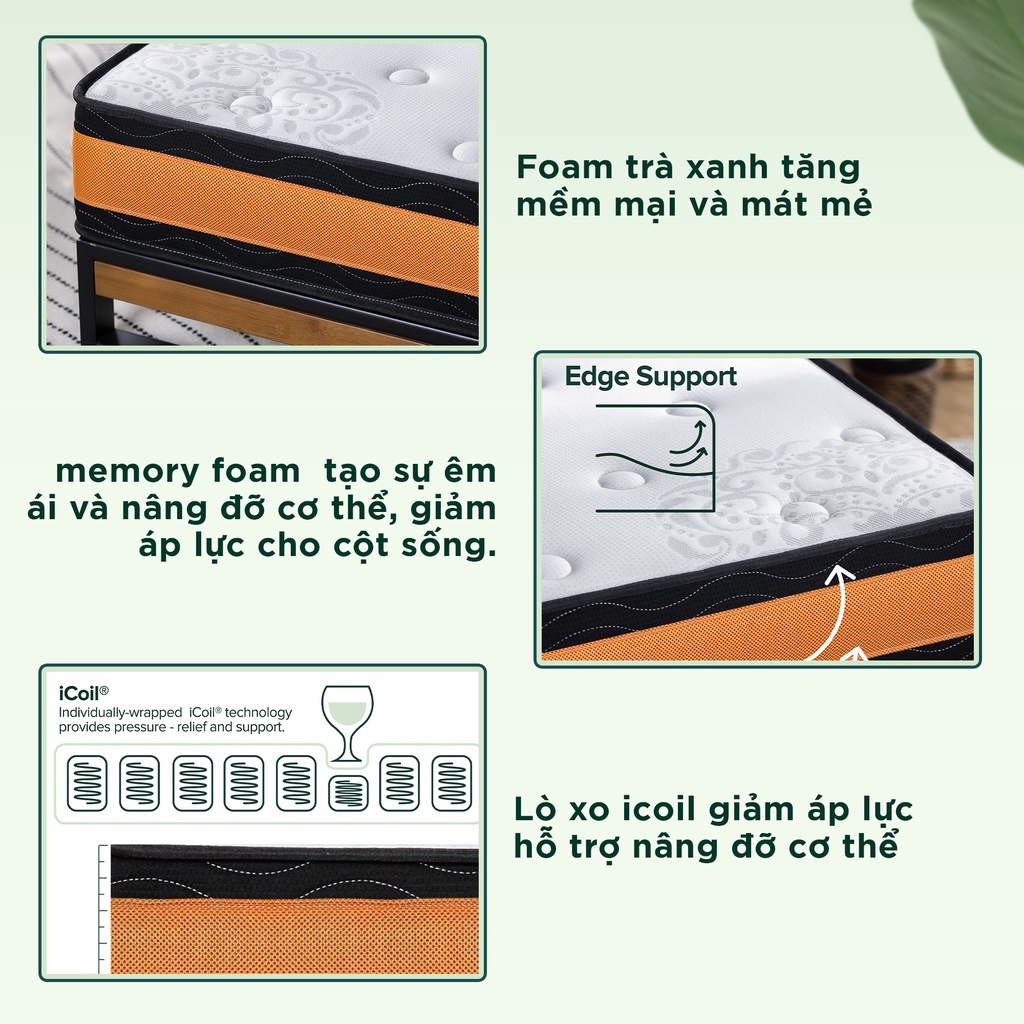 Mô tả Nệm Lò Xo Độc Lập Zinus Foam Mát Gel Mát Thế Hệ Mới Dày 20cm - 8in Spring Mattress - 2