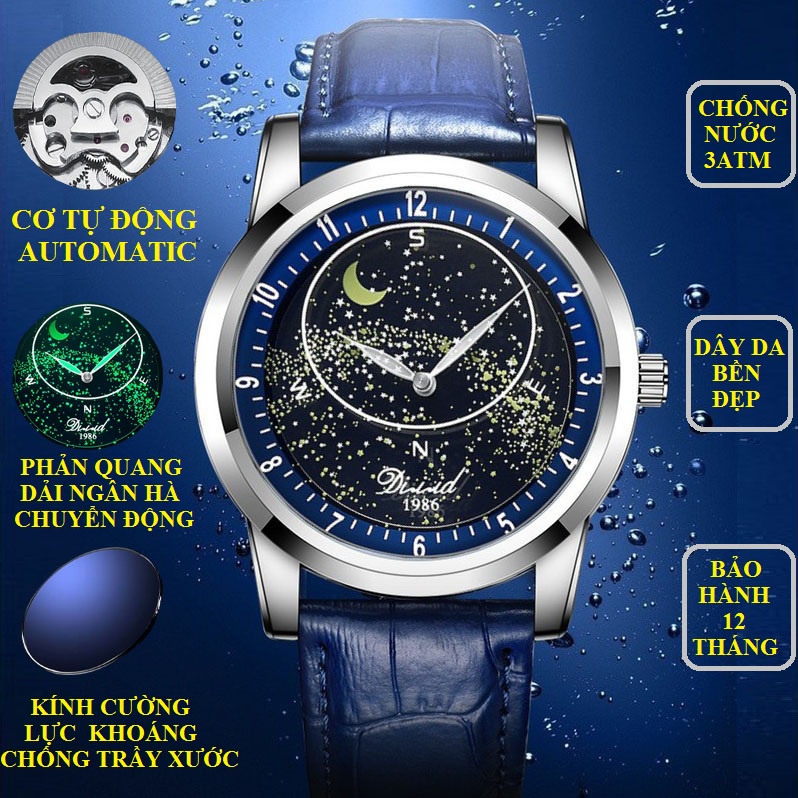 Mô tả Đồng hồ nam cơ tự động DIZIZID Automatic chính hãng chống nước 30m, dây da cao cấp - Thiết kế dải ngân hà chuyển động - 1