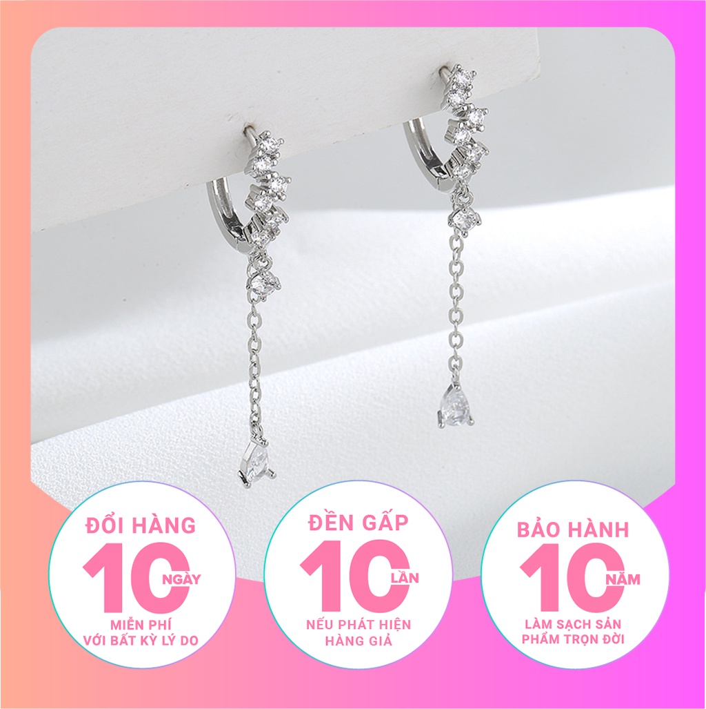 Mô tả Bông tai bạc nữ Miêu Bạc đính đá dáng dài 1 đôi chất liệu bạc S925 thời trang phụ kiện trang sức B400744 - 1