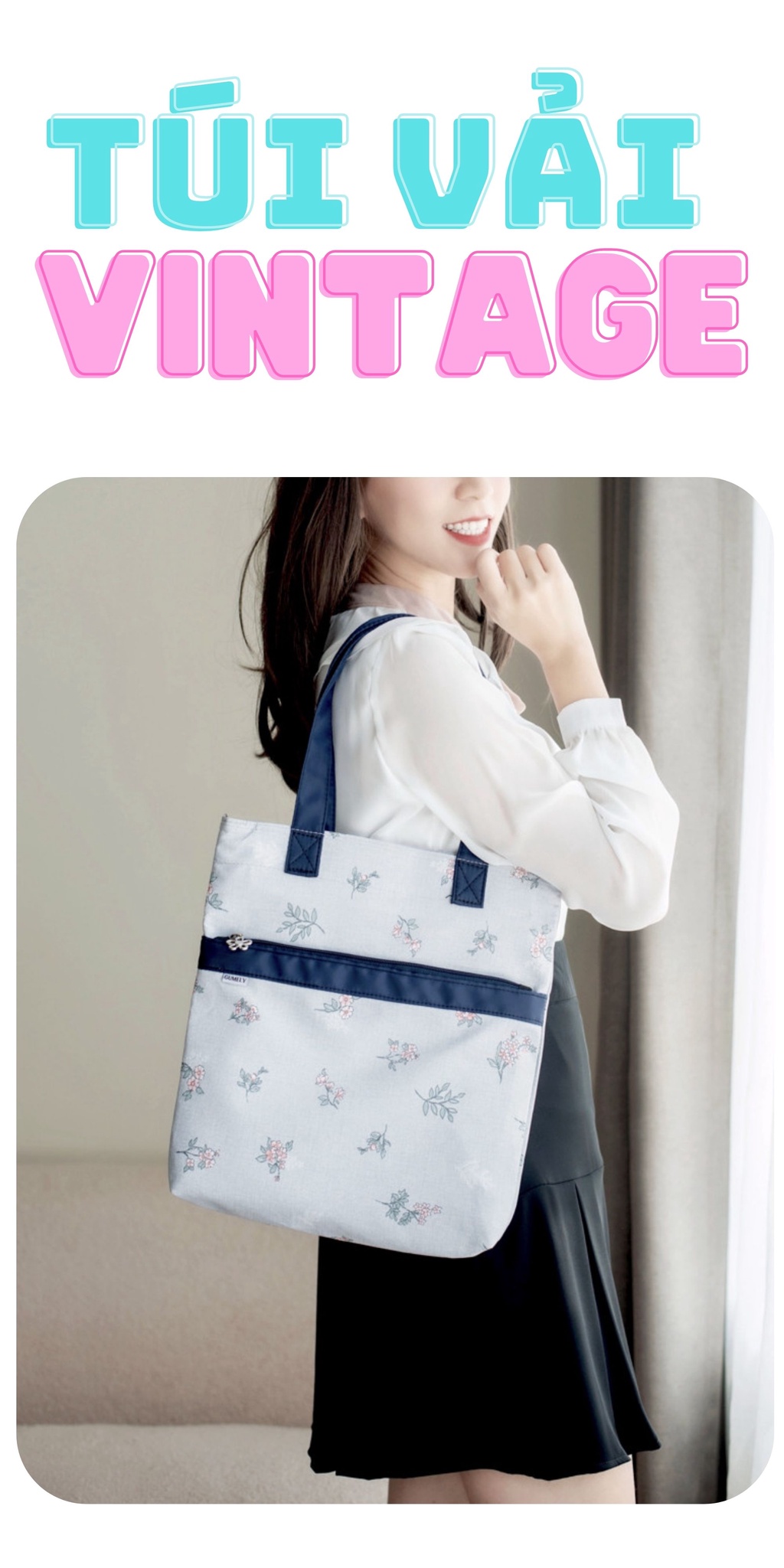 Mô tả Túi vải tote bag nữ đẹp vintage dễ thương nhiều ngăn khoá kéo cao cấp Gumely ViAnh Store GU02 - 1