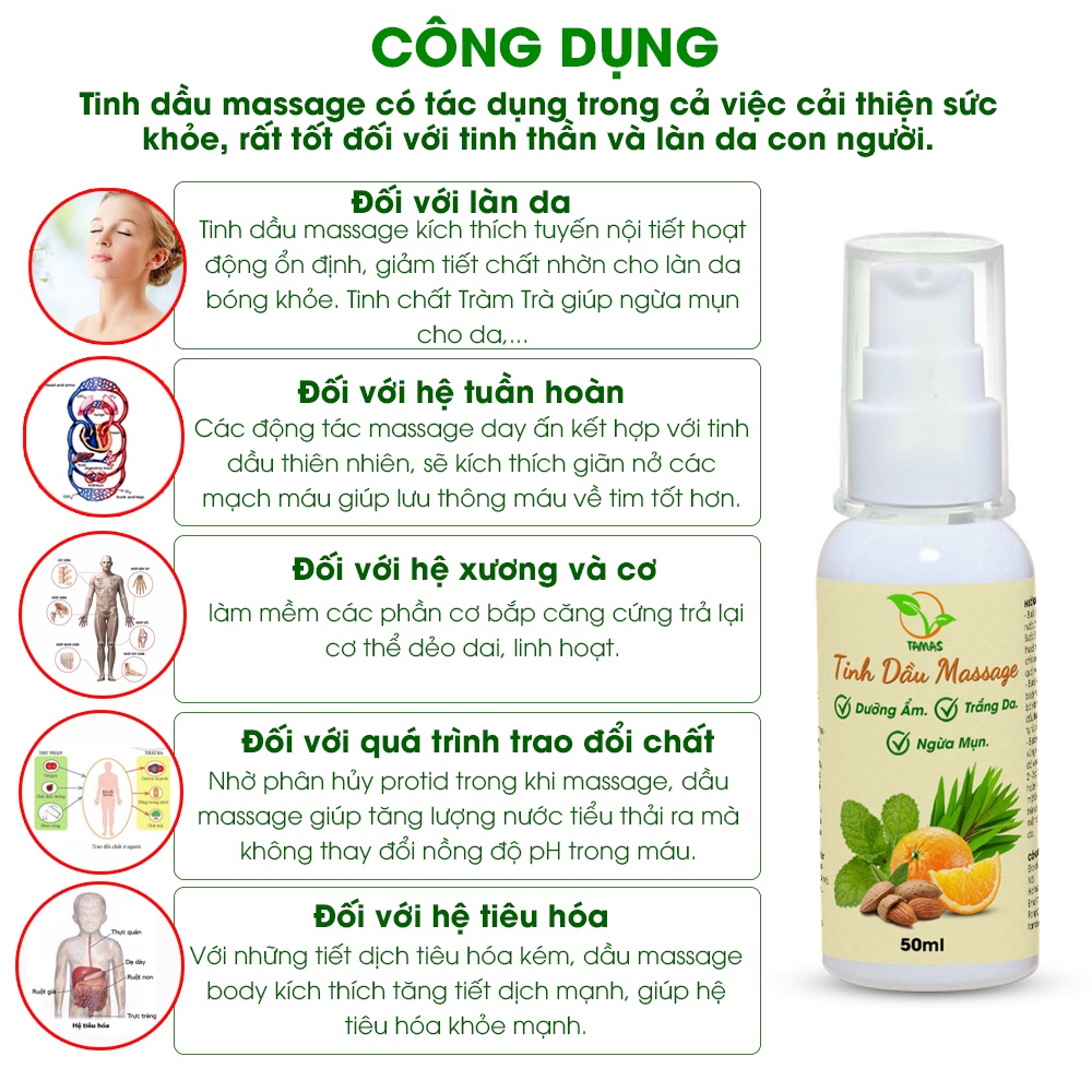 Mô tả Tinh Dầu Massage Dưỡng Da, Ngừa Mụn TAMAS Chiết Xuất Từ Dầu Hạnh Nhân Và Các Loại Tinh Dầu Giúp Dưỡng Trắng Da, Ngừa Mụn - 3