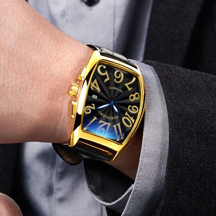 Mô tả Đồng hồ nam cơ tự động AOKULASIC Automatic dây da cao cấp thiết kế mặt chữ nhật vòm độc đáo AOK89 - 1
