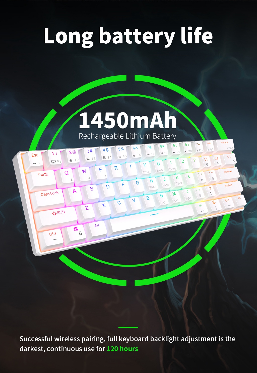 Mô tả Bàn Phím Cơ rk61 kludge bluetooth 3.0 & usb c Hai Chế Độ Chiếu Đèn Led rgb - 5