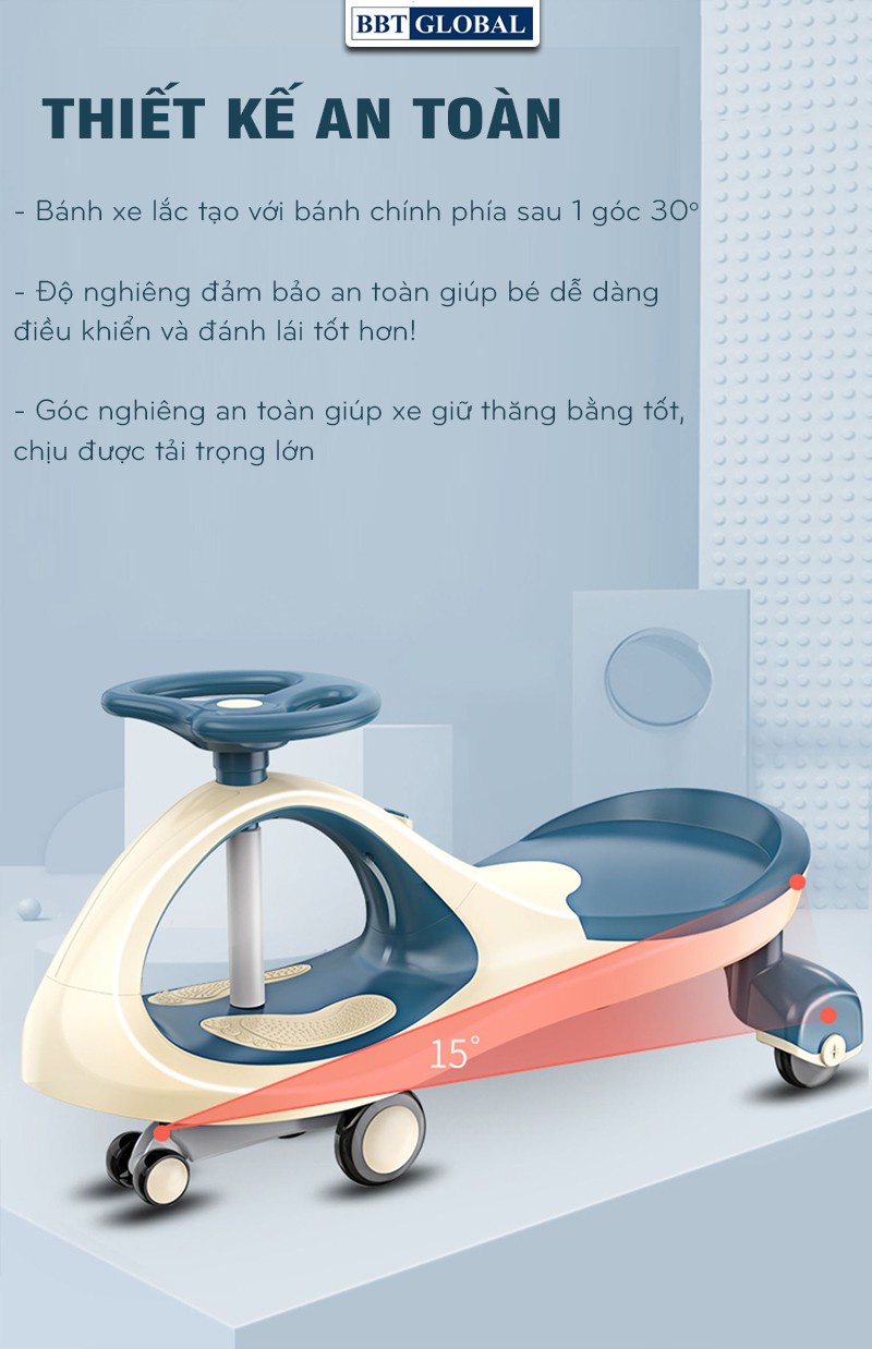 Mô tả Xe lắc cao cấp bánh cao su, có đèn và nhạc BBT GLOBAL SW004 - 4