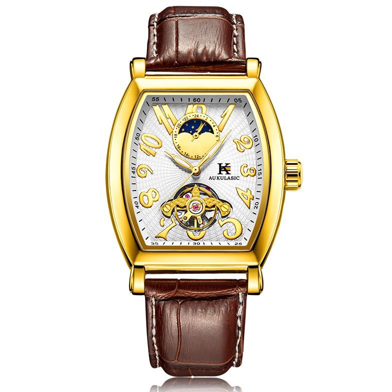 Mô tả Đồng hồ cơ tự động nam AOKULASIC Automatic dây da cao cấp - Kim dạ quang - Thiết kế mặt chữ nhật lộ máy cá tính AOK5002G - 3