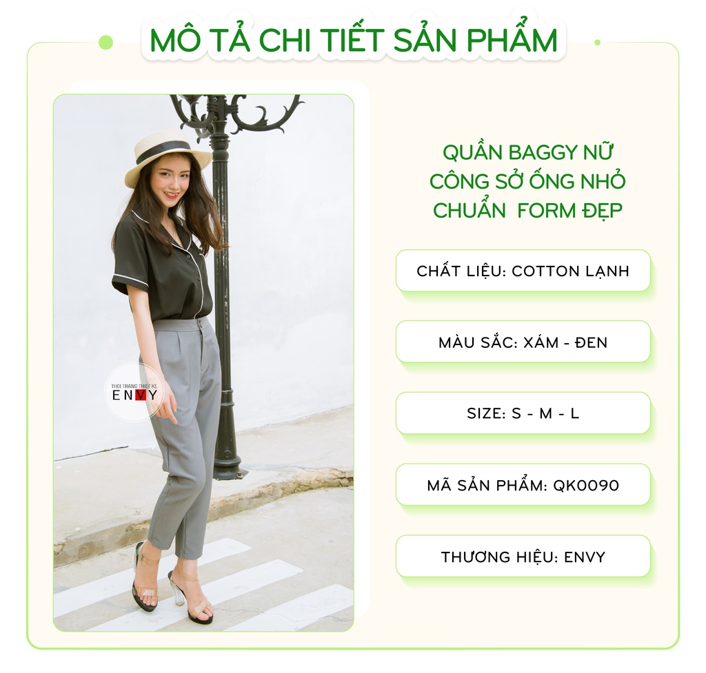 Mô tả Quần nữ Baggy Cotton ENVY (Nút gài, lưng vải) - QK0090 - 1