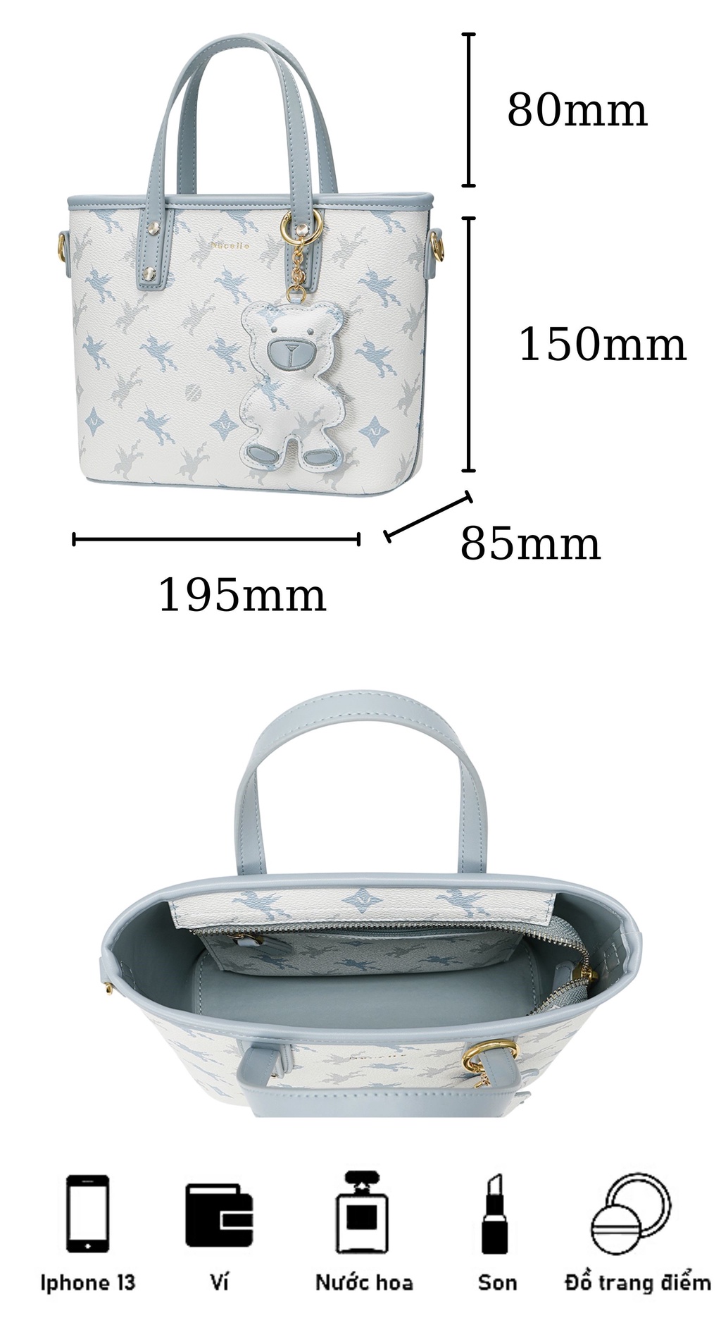 Mô tả Túi Tote Bag nữ Nucelle size to dễ thương thời trang đi học đi làm ViAnh Store 1171966 - 7
