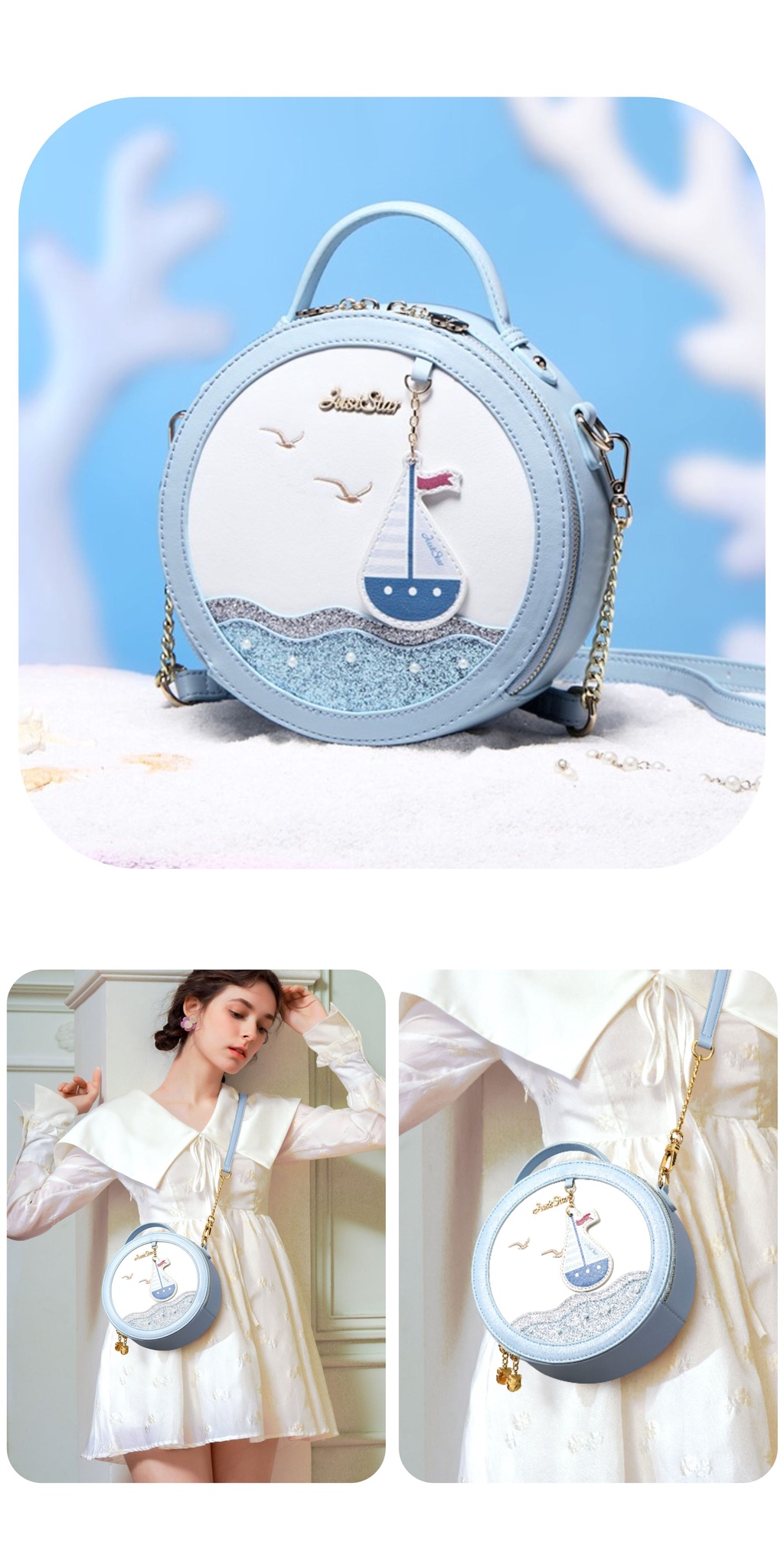 Mô tả Túi phom tròn đẹp dễ thương cute Just Star thuyền và biển ViAnh Store 171277 - 1