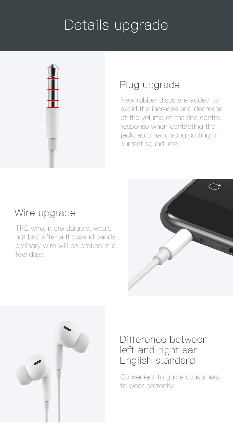 Mô tả Tai nghe nhét tai 
KUULAA dây dẹt cổng lightning type C hỗ trợ điều chỉnh âm lượng thích hợp cho iPhone Xiaomi Huawei - 2