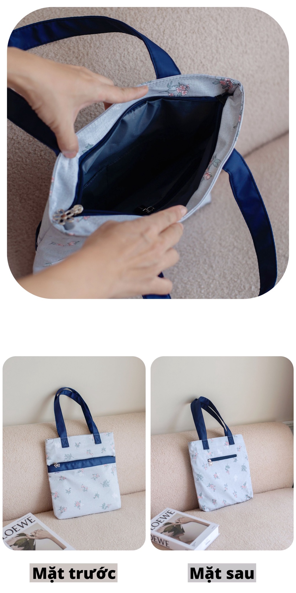 Mô tả Túi vải tote bag nữ đẹp vintage dễ thương nhiều ngăn khoá kéo cao cấp Gumely ViAnh Store GU02 - 8