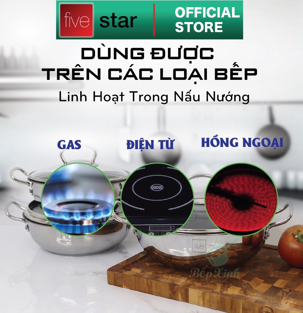Mô tả Nồi chống dính FIVESTAR Standard inox 430 nắp kính ( 18cm / 20cm / 22cm ) , 3 đáy dùng được bếp từ , hồng ngoại , gas - 3