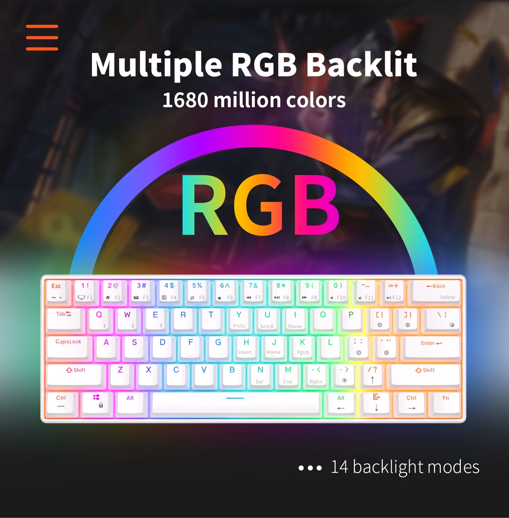 Mô tả Bàn Phím Cơ rk61 kludge bluetooth 3.0 & usb c Hai Chế Độ Chiếu Đèn Led rgb - 1